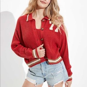 AE Long-Sleeve Polo Button-Up Cardigan & Tank Top Matching Set